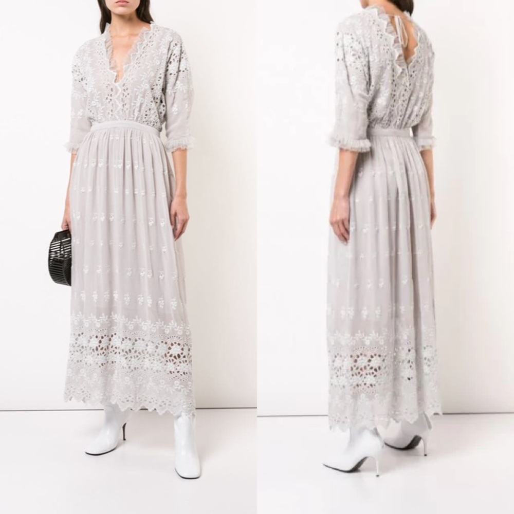 NWT LoveShackFancy Delfania Lace Maxi Dress Grey